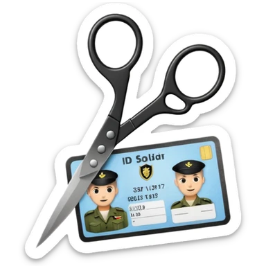 black Scissors cutting an idf soldier ID card in 2 parts .hyper realistic sticker