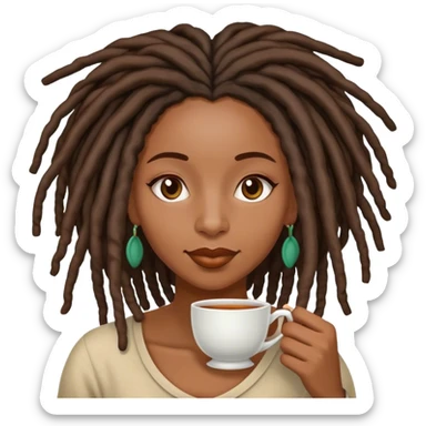 Black woman with locs having tea sticker
