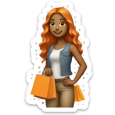 Tan girl with long orange hair wearing cute outfit holding shopping bags sticker