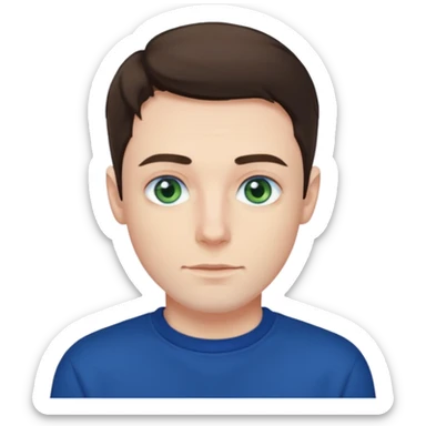 male , blue/green eyes , pale skin , brunette hair , dark blue sweatshirt sticker