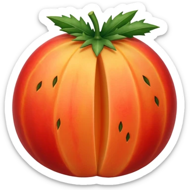 Stenocereus genus fruit without spikes, red, round, without top leafs instead something like a cantaloupe red mark where the fruit was cut sticker