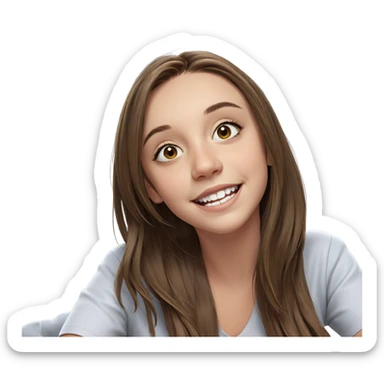 smiling girl with long brown hair sticker