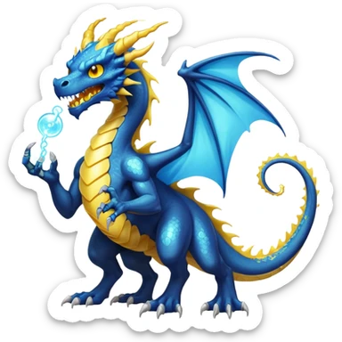 a electric bone dragon with bue teeth, yellow eyes, electricity breathing bubbles (full body) magic powers sticker