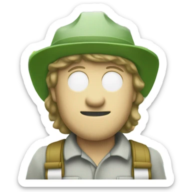 gardener pith helmet jacket white green trees smirk sticker