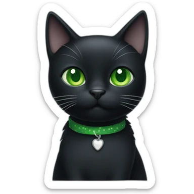 A black cat with green eyes with a white mustache and white small spots in full height sticker