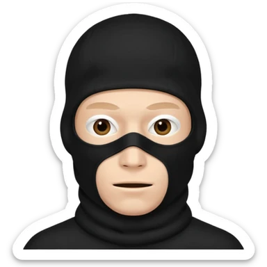 man in black balaclava with no eyes and mouth covers his ears sticker