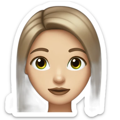 white girl with brown straight long hair, big green eyes, full lips sticker