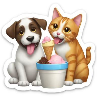 Dog and cat eating ice cream sticker
