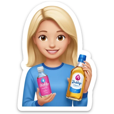 bottle of oil blue top pink outside with logo that says Diddy Party oil Johnson and Johnson  brand with a smiling girl berry on top sticker