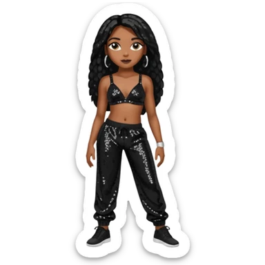 Aaliyah with black sequin bra, black sequin baggy pants  sticker