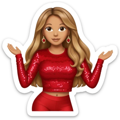 Mariah Carey with long dark blonde hair, red sequin long sleeve crop top sticker