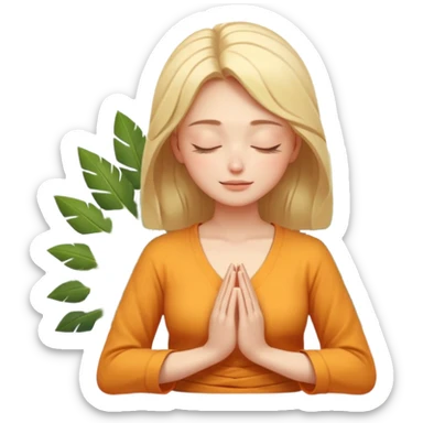 The figure of a bright woman in meditation (simple, abstract), closed eyes, palms are folded in front of the chest sticker