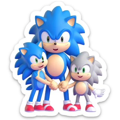 Sonic the Hedgehog, baby Sonic, and Silver the Hedgehog holding hands together sticker