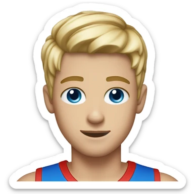 A drummer in a red basketball top, blonde highlighted hair, blue eyes and he’s 15 years old  sticker