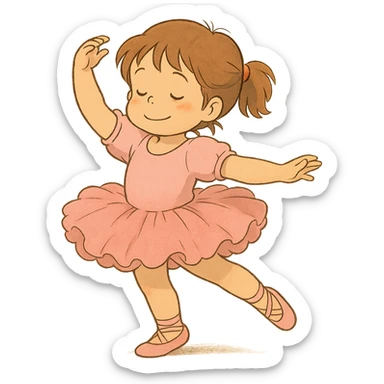 ghibli style 5 year old girl in a pink tutu, dancing ballet sticker