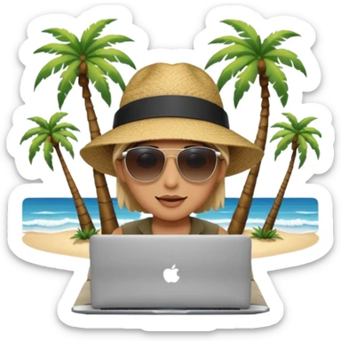  An open laptop on the beach. bildschirm ist schwarz und im hintergrund sind palmen, meer sticker
