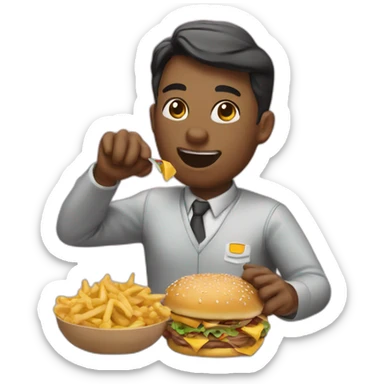 A fast-food manager eating like a pig sticker