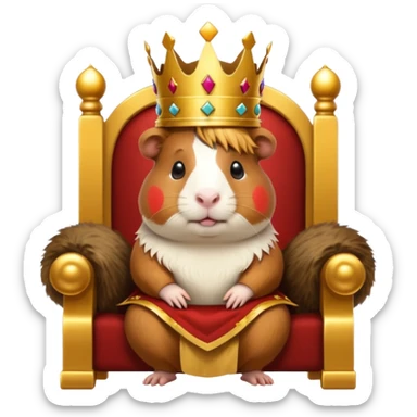 guinea pig king sitting on a throne with a crown sticker