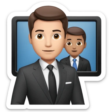 a male news anchor sits, with a screen with a prompter in front of him sticker