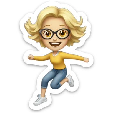 jumping happy blonde girl with glasses sticker
