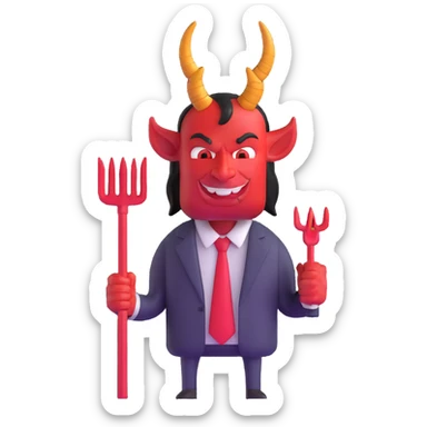 devil businessman with horns and pitchfork selling online courses sticker
