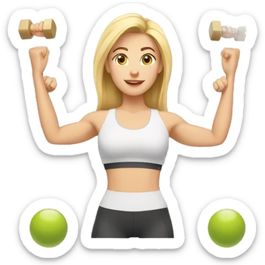 a blonde woman with brown eyes doing physical exercises sticker