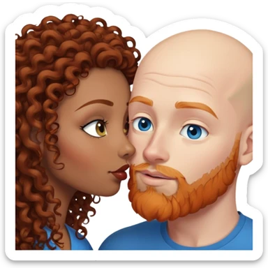 Bald white male with ginger beard and blue eyes kissing indian brown woman with jet black curly hair sticker