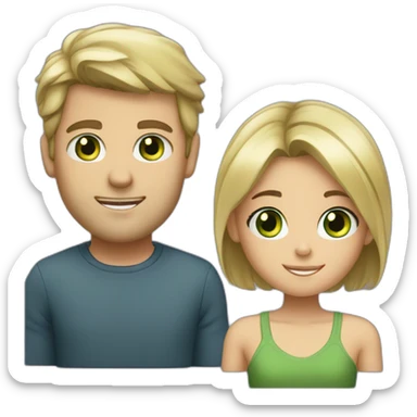Tall blond guy with Green eyes and small brunette girl with brown eyes sticker