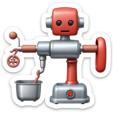 a robot that has a meat grinder for a head. 2 arms that stuff meat into the meat grinder and sausage links come out of the rear. The robot hovers sticker