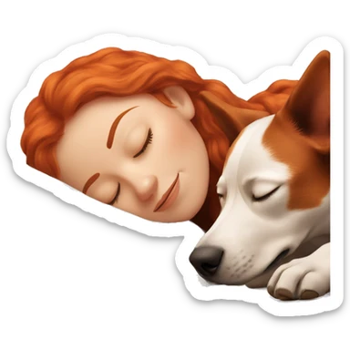 Redhead white woman sleeping with red Australian cattle dog sticker