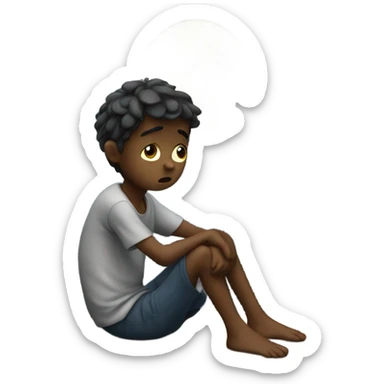 Sad boy sitting under the moon sticker
