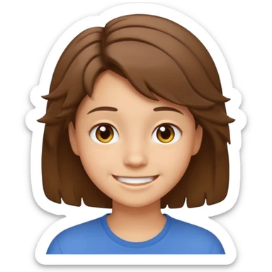 face of young person with short tousled brown hair, light skin, smiling expression, emoji style sticker