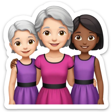 White senior woman with two black little girls  sticker