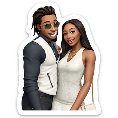 happy couple with accessories sticker