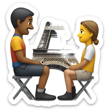 deux petit groupes de personnes qui se poursuivent en courent avec la Tour Eiffel en arrière plan sticker