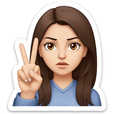 a mad woman with brunette straight hair with brown eyes a a light skin tone sticking out the middle finger  sticker