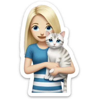 Blonde hair blue eye girl holding grey and white stripped cat  sticker