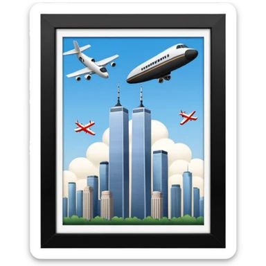 Twin towers with airplane hitting them  sticker