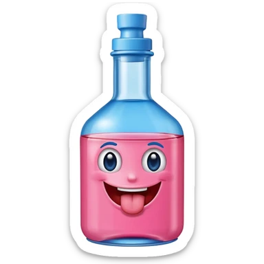Smiling bottle of oil pink with silly face tongue out blue top sticker