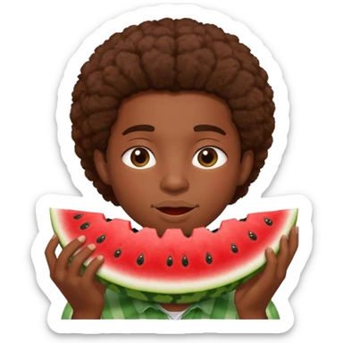 Black person eating watermelon with cotton sticker