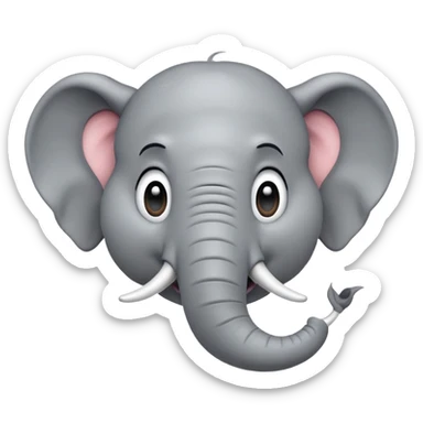 cinematic-comical-elephant-portrait-emoji,-head-tilted-dramatically-with-an-exaggeratedly-amused-expression,-featuring-a-striking-gray-hide-with-whimsical-wrinkles-and-wide,-expressive-eyes-full-of-playful-disbelief,-simplified, zoomed out to show shoulders sticker