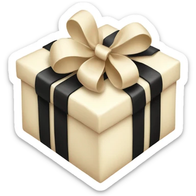 Cream Christmas present with a black ribbon bow on it  sticker