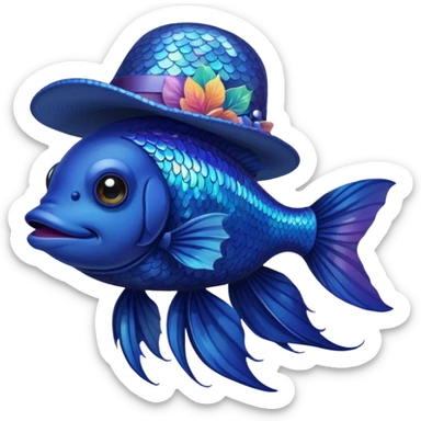 Dark blue beta fish with a hat sticker