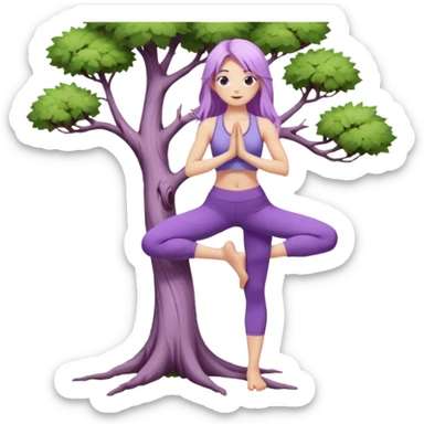 Девушка белокожая, с длинными светло-фиолетовыми волосами, в одежде для йоги, стоит в позе дерева, в стиле бимбо пилатес, две руки, две ноги sticker