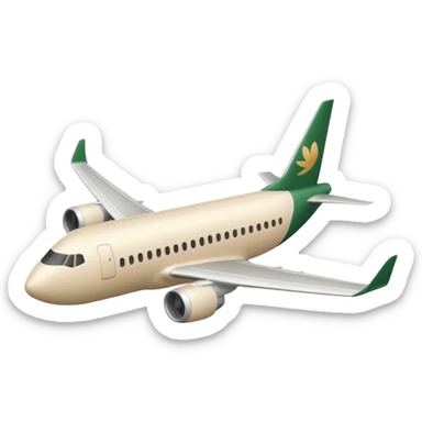 light beige passenger airplane with dark green logo on tail, emoji style sticker