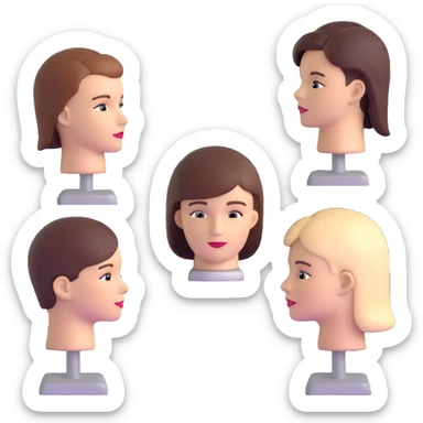 hair salon classroom with students practicing on mannequin heads sticker