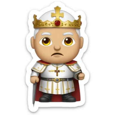 a fat and old pope wearing heavy metal metallica sticker