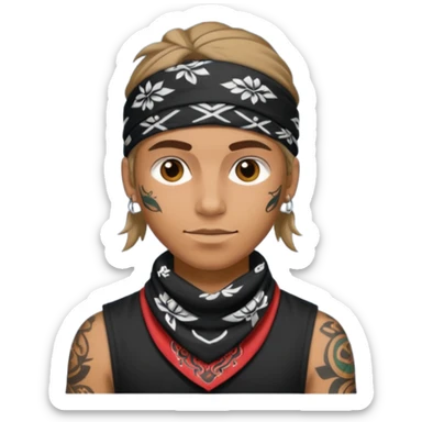 a human with bandana and tattoo sticker