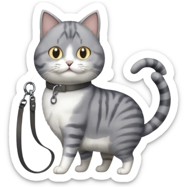 gray and white cat on a leash sticker