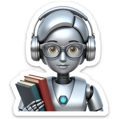 nerdy robot librarian with glasses and books sticker